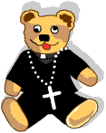 A teddy bear dressed as a priest