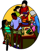 Children and elderly around a table