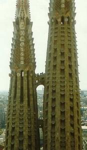 Two of the towers from Gaudi's masterpice, the work-in-progress Sagrada Familia