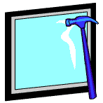 A hammer breaking glass