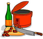 A chopping board, a bottle and a rice cooker