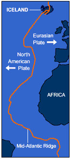 A map showing Iceland's position on tectonic plates