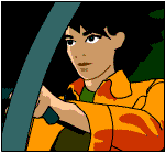 A character in the Anime and Manga Style driving a car