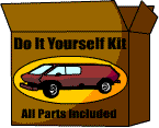 A cardboard box labelled 'Do It Yourself Kit. All parts included' and bearing a picture of a van.