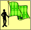 Someone holding a green flag with lots of people on it (Republic)