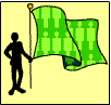 Someone holding a green<br/>
flag with lots of people on it (Republic)