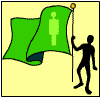 Someone holding a green flag with one person on it (Monarchy)