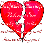 A broken heart with superimposed text of a marriage certificate '...until divorce do they part'.