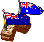 The not-so-official badge of the Australian and NZ Researchers, depicting the flags of the two countries embedded in some Tim Tams